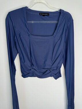 Thrive Societe Navy Square-Neck Long Sleeve Crop Top